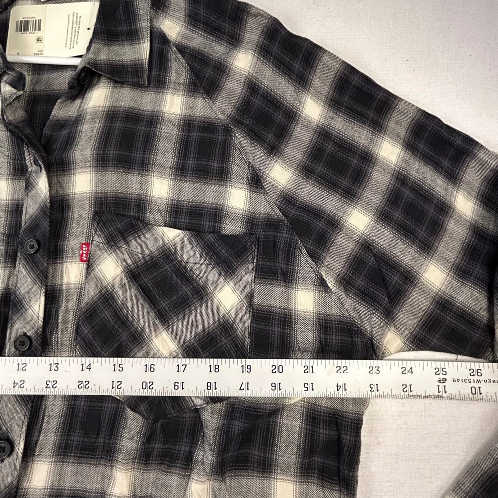 Levis Womens Black White Plaid Flannel Shirt Cotton Viscose S A5976-0004 - Picture 5 of 10
